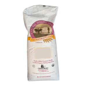 Bulk bag of Central Milling organic whole wheat flour for baking organic whole wheat bread.